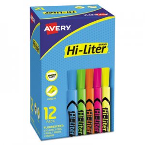 Avery HI-LITER Desk-Style Highlighters, Chisel Tip, Assorted Colors, Dozen AVE98034 98034