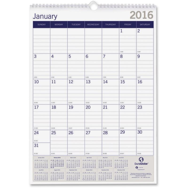 Blueline Blueline DuraGlobe Monthly Wall Calendar C171203 REDC171203