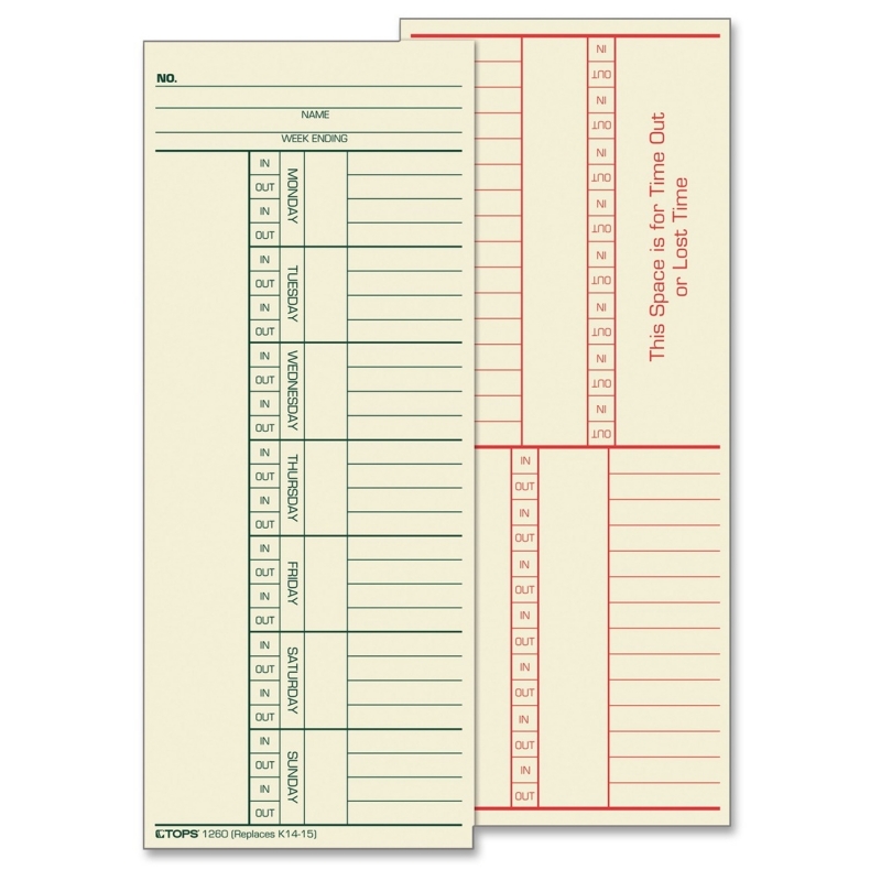 TOPS TOPS 2-Sided Weekly Time Card 1260 TOP1260