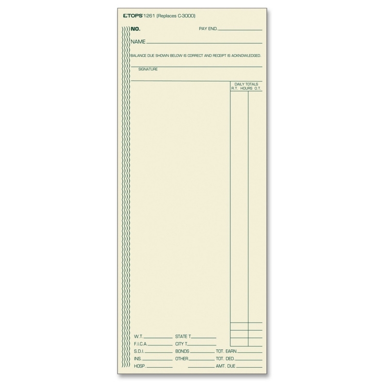 TOPS TOPS 1-Sided Weekly Time Cards 1261 TOP1261