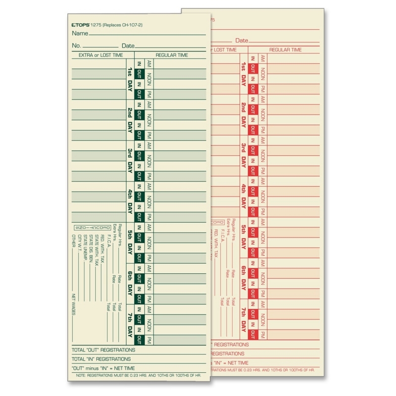 TOPS TOPS Bi-Weekly Time Clock Card 1275 TOP1275