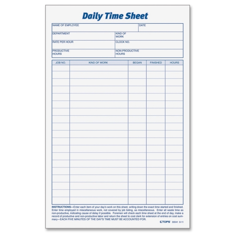 TOPS TOPS Daily Time Sheet Form 30041 TOP30041