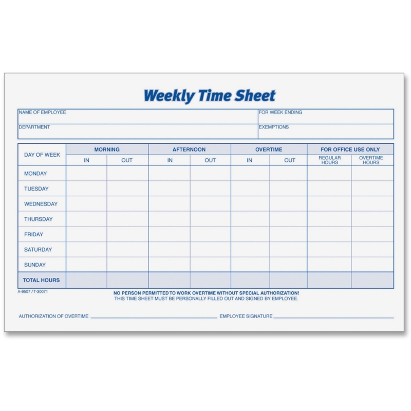 TOPS TOPS Weekly Timesheet Form 30071 TOP30071