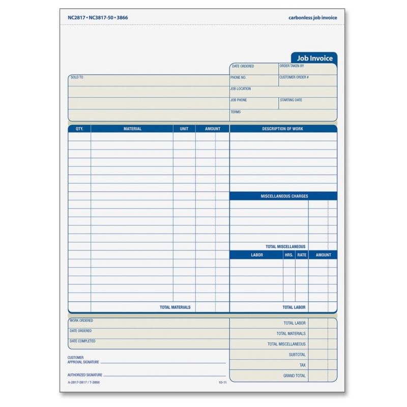 TOPS TOPS Three Part Carbonless Job Invoice Forms 3866 TOP3866