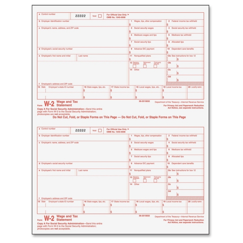 TOPS TOPS Laser W-2 Form 22990 TOP22990