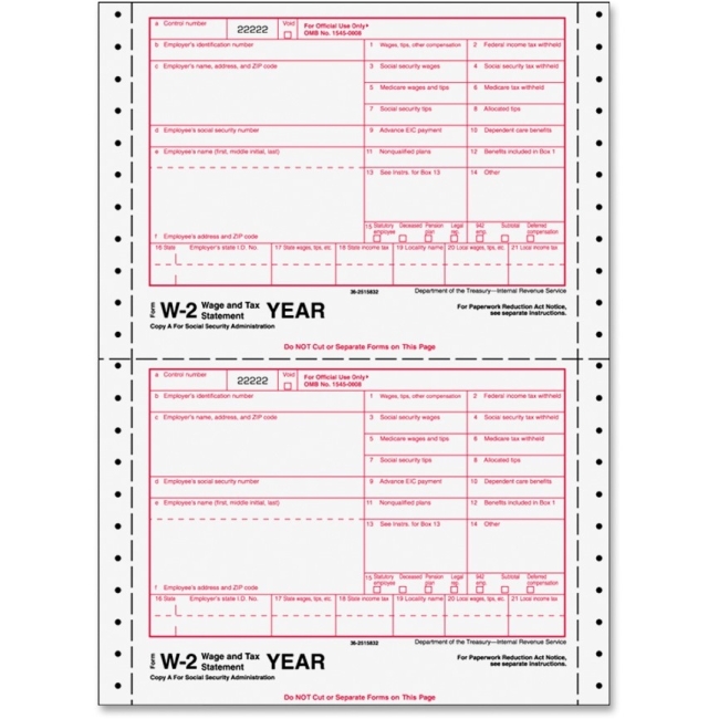 TOPS TOPS Standard W-2 Tax Form 2206C TOP2206C