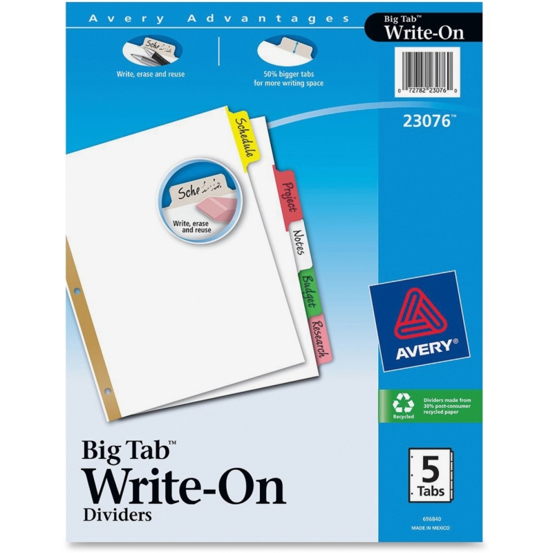 Avery Big Tab Write-On Divider with Erasable Tab 23076 AVE23076