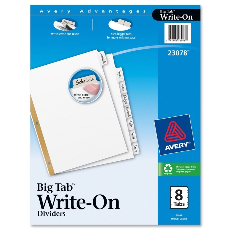 Avery Big Tab Write-On Divider with Erasable Tab 23078 AVE23078
