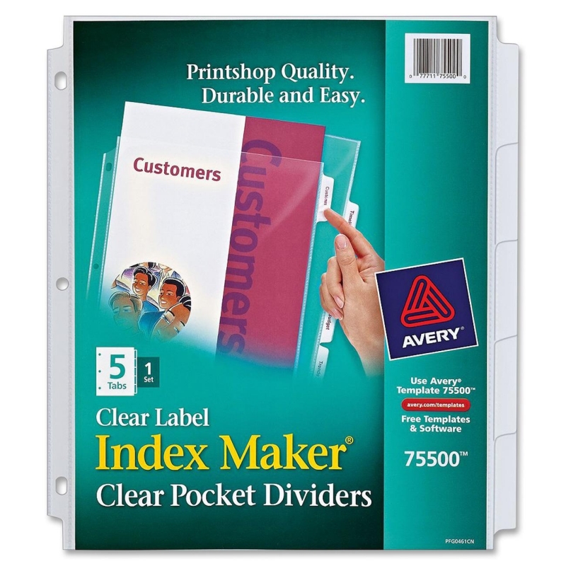 Avery Index Maker 5-Tab Clear Pocket View Dividers 75500 AVE75500