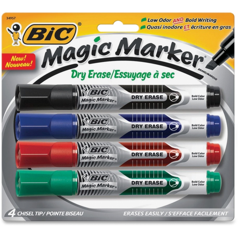 BIC Chisel Tip Dry Erase Magic Markers GELITP41-AST BICGELITP41AST