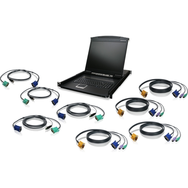 Iogear 8-Port 19" LCD KVM Drawer Kit with PS/2 and USB KVM Cables GCL1908KIT GCL1908