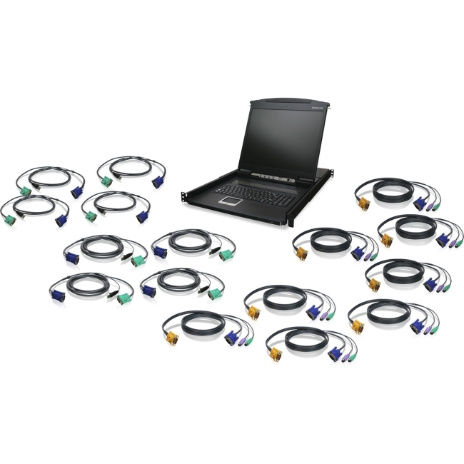 Iogear 16-Port 19" LCD KVM Drawer Kit with PS/2 and USB KVM Cables GCL1916KIT GCL1916