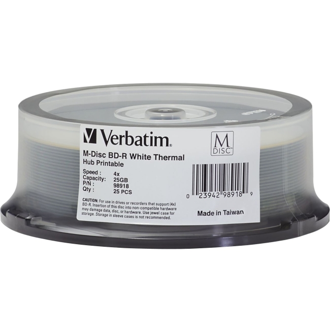 Verbatim M DISC BD-R 25GB 4X with Branded Surface Blank Blu-Ray Recordable  Media – 25pk Spindle,Blue