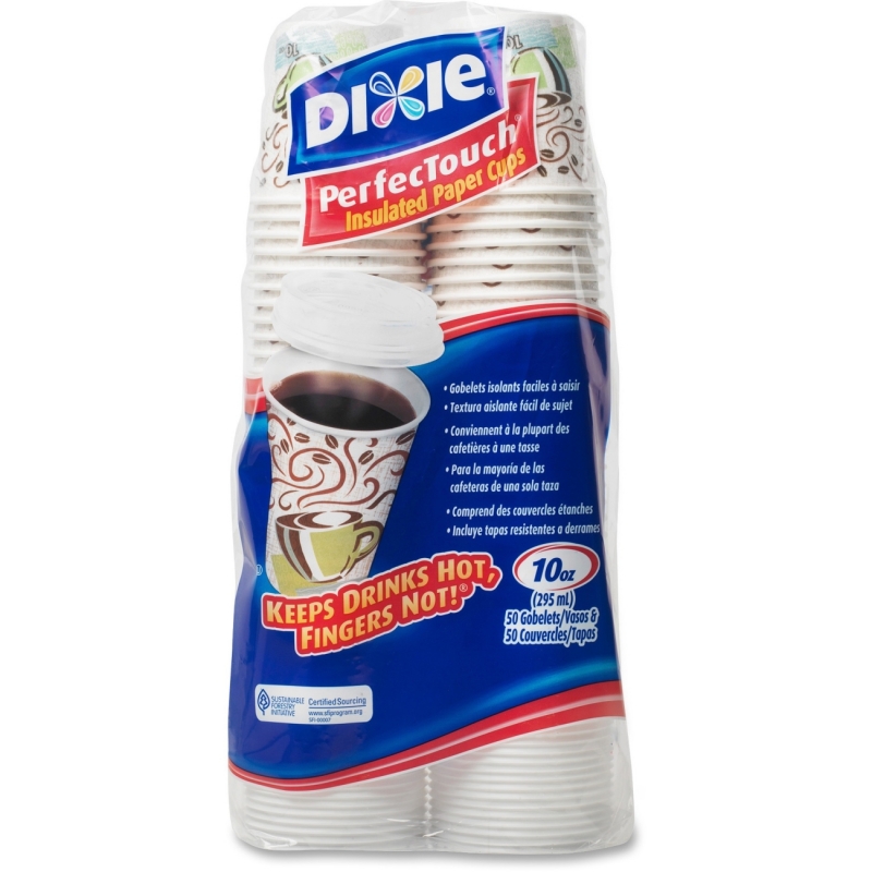 Dixie PerfecTouch Paper Hot Cups & Lids Combo Bag, 10 oz - 50 pack