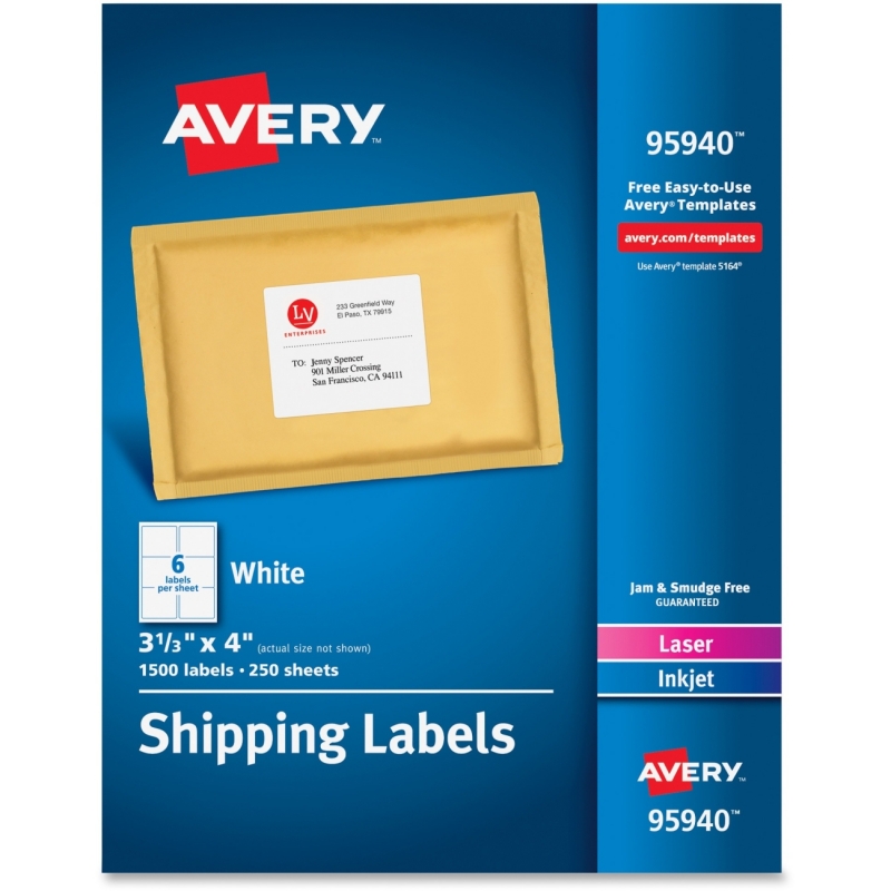 Avery Laser Inkjet Printer White Shipping Labels 95940 AVE95940