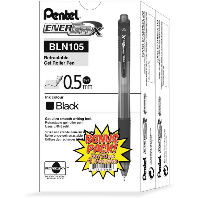 Pentel EnerGel X Retractable Gel Pens BLN105ASW2 PENBLN105ASW2