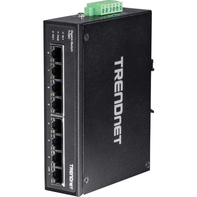 TRENDnet 8-Port Hardened Industrial Gigabit DIN-Rail Switch TI-G80