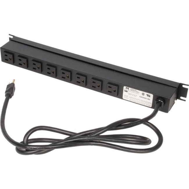 Rack Solutions 15A Horizontal Power Strip, Front Outlet, 6ft Cord PS19-F8-6-C