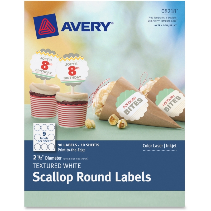 Avery Textured White Scallop Round Labels 08218, 2-1/2" Diameter, Pack of 90 8218 AVE8218