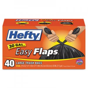 Hefty Easy Flaps Trash Bags, 30 gal, 0.85 mil, 30" x 33", Black, 240/Carton RFPE27744CT E27744