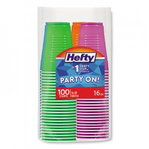 Hefty Easy Grip Disposable Plastic Party Cups, 16 oz, Assorted, 100/Pack RFPC21637 C21637