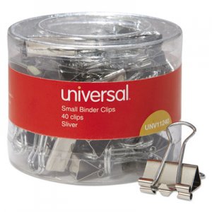 Universal Binder Clips in Dispenser Tub, Small, Silver, 40/Pack UNV11240
