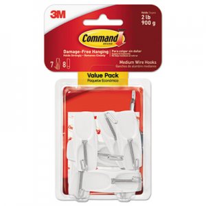 Command General Purpose Hooks, Medium, 2 lb Capacity, White, 7 Hooks & 8 Strips/Pack MMM17065VPES 17065-7ES