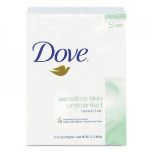 Dove Sensitive Skin Bath Bar, Unscented, 4.5 oz Bar, 8 Bars/Pack, 9 Packs/Carton DVOCB613789 CB613789