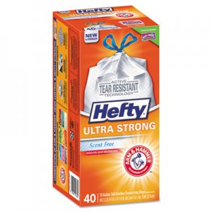 Hefty Ultimate Kitchen Trash Bags, 13 gal, White, 1 mil, 38/Box, 6 Boxes/Carton RFPE84638CT E84638