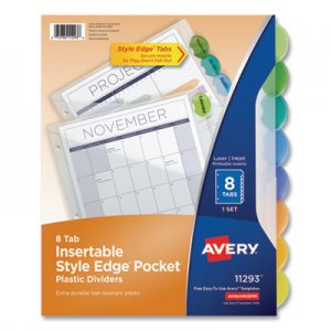 Avery Insertable Style Edge Tab Plastic 1-Pocket Dividers, 8-Tab, 11.25 x 9.25, Translucent, 1 Set AVE11293