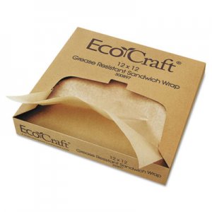 Bagcraft EcoCraft Grease-Resistant Paper Wraps and Liners, Natural, 12 x 12, 1000/Box, 5 Boxes/Carton BGC300897 BGC 300897