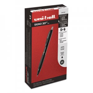 Uni-Ball 307 Retractable Gel Pen, Micro 0.5 mm, Black Ink/Barrel, Dozen UBC1947087 1947087