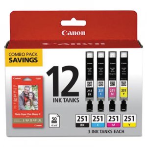 Canon Ink & Paper Combo Pack, Black/Cyan/Magenta/Yellow CNM6513B010 6513B010