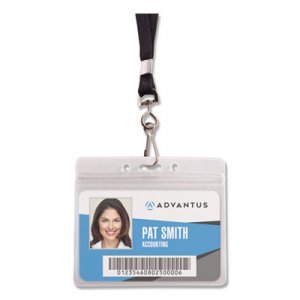 Advantus Resealable ID Badge Holder, Lanyard, Horizontal, 4.13 x 3.75, Clear, 20/Pack AVT91132 91132