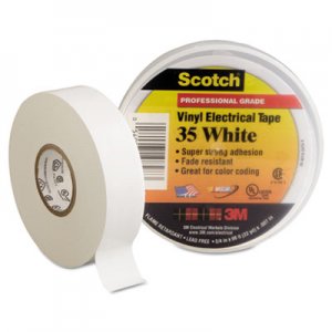 3M Scotch 35 Vinyl Electrical Color Coding Tape, 3" Core, 0.75" x 66 ft, White MMM10828 500-10828
