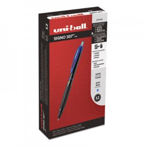 Uni-Ball 307 Retractable Gel Pen, Micro 0.5 mm, Blue Ink, Black Barrel, Dozen UBC1947088 1947088