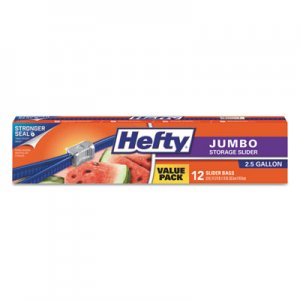 Hefty Slider Bags, 2.5 gal, 0.9 mil, 14.38" x 9", Clear, 108/Carton RFPR83812CT R83812