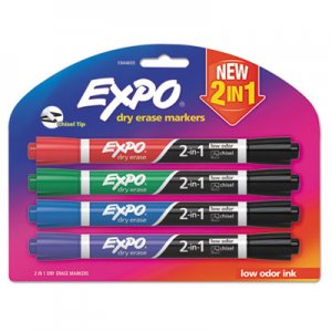 EXPO 2-in-1 Dry Erase Markers, Broad/Fine Chisel Tip, Assorted Colors, 4/Pack SAN1944655 1944655