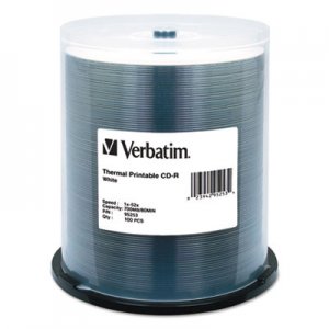 Verbatim CD-R Discs, Printable, 700MB/80min, 52x, Spindle, White, 100/Pack VER95253 95253