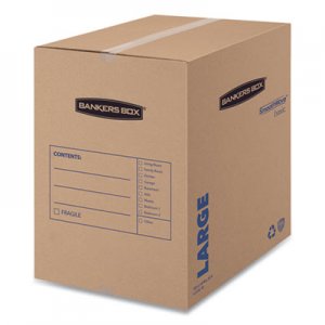 Bankers Box SmoothMove Basic Moving Boxes, Large, Regular Slotted Container (RSC), 18" x 18" x 24", Brown Kraft/Blue, 15