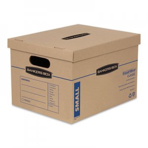 Bankers Box SmoothMove Classic Moving/Storage Boxes, Small, Half Slotted Container (HSC), 15" x 12" x 10", Brown Kraft/Blue