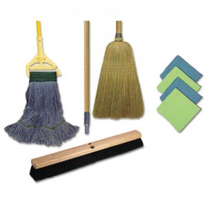 Boardwalk Cleaning Kit, 1 Mop, 2 Handles, 1 Push Broom, 1 Maids Broom, 4 Microfiber Wipes BWKCLEANKIT