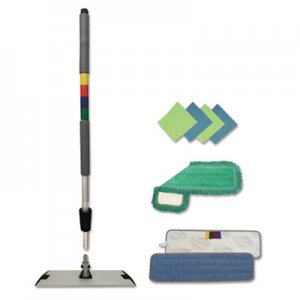 Boardwalk Microfiber Mopping Kit, 18" Mop Head, 35-60"Handle, Blue/Green/Gray BWKMFKIT