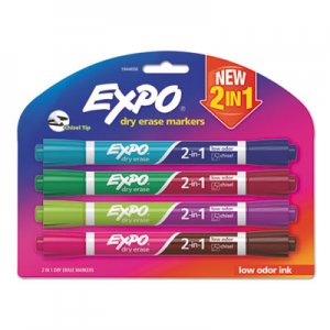 EXPO 2-in-1 Dry Erase Markers, Broad/Fine Chisel Tip, Assorted Colors, 4/Pack SAN1944656 1944656
