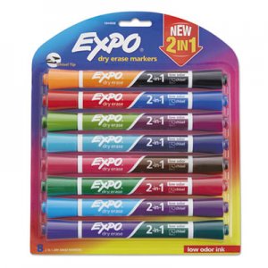 EXPO 2-in-1 Dry Erase Markers, Broad/Fine Chisel Tip, Assorted Colors, 8/Pack SAN1944658 1944658