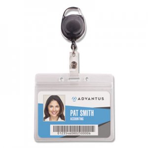 Advantus Resealable ID Badge Holder, Cord Reel, Horizontal, 3.75 x 4.13, Clear, 10/Pack AVT91130 91130