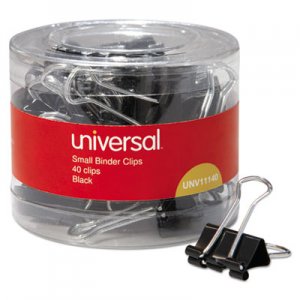 Universal Binder Clips in Dispenser Tub, Small, Black/Silver, 40/Pack UNV11140
