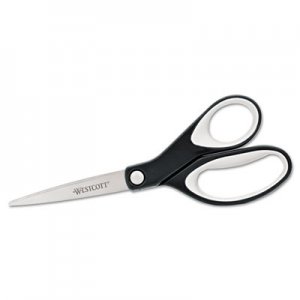 Westcott KleenEarth Soft Handle Scissors, 8" Long, 3.25" Cut Length, Black/Gray Straight Handle ACM15588 15588