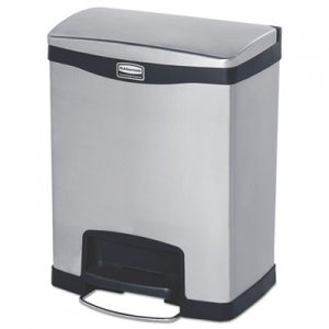 Rubbermaid Commercial Slim Jim Stainless Steel Step-On Container, Front Step Style, 8 gal, Black RCP1901985 1901985
