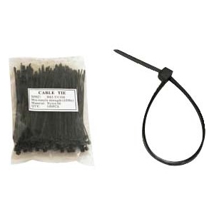 Unirise 4in Nylon Cable Tie 18lbs Black 100pk ZIP-04IN-100PKBK